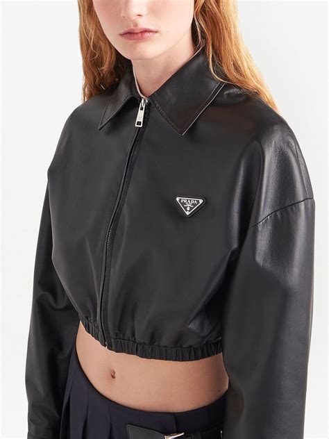 prada leather cropped jacket|prada distressed leather jacket.